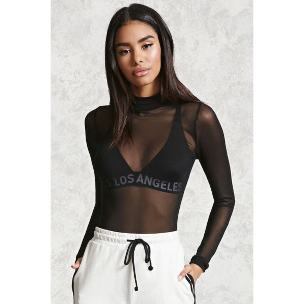 Forever 21 Sheer Mesh Black Top